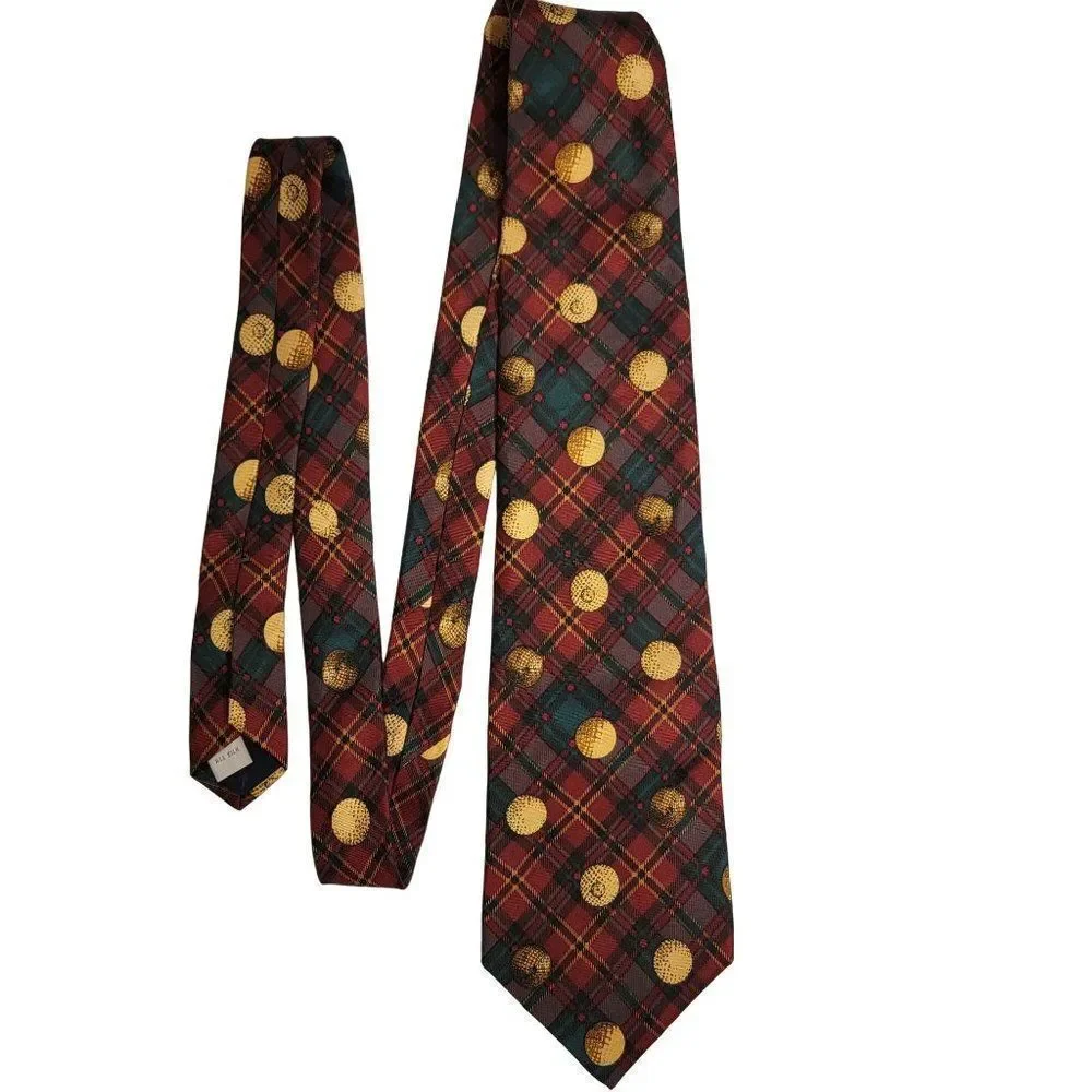 Pierre Cardin 100% Silk Golf Ball Mens Necktie Tie Red Green Christmas‎ Designer